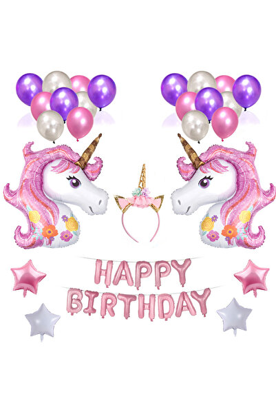 ENAR 26-Piece Unicorn Balloon Birthday Party Supplies Set | Unicorn Headband ...