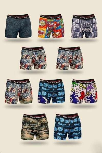 rockhard 10-Pack Quality Men's Boxer Set - Vibrant Colors Mixed Pattern Cotto...