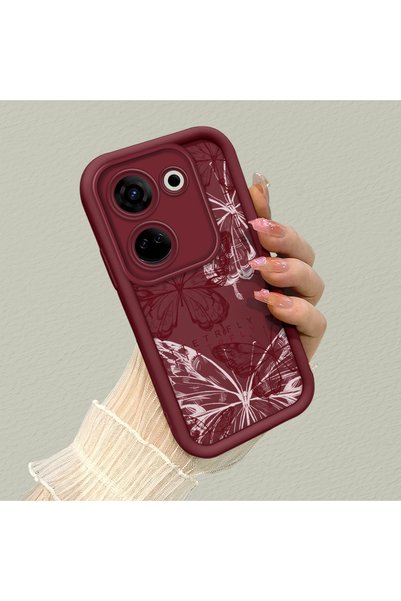 PATTERNOVA جراب سيليكون تكنو كامون 20 برو 4G بتصميم فراشة بوردو مع حماية للكا...