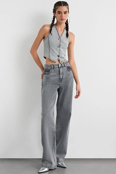 Hiccup Vestă scurtă din denim cu decolteu în V