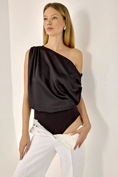 Hiccup Satin bodysuit with asymmetric collar