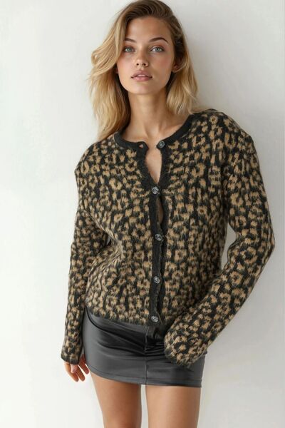 Hiccup Cardigan tricotat cu imprimeu leopard și croială lejeră