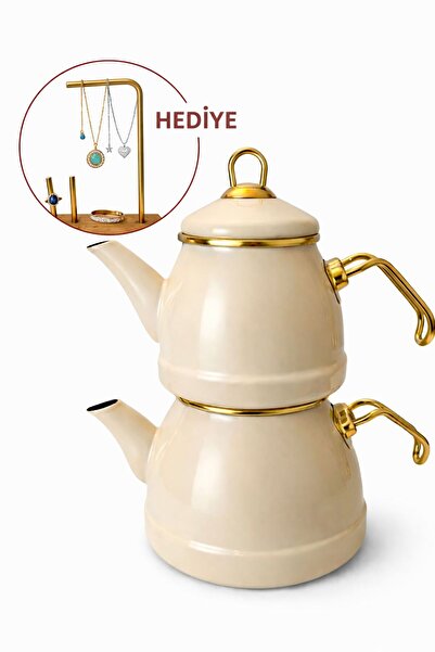 Bee's Knees Emaye Teapot Cream Vintage