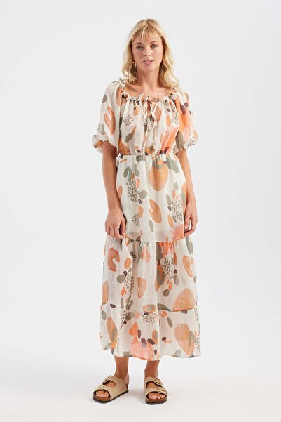Hiccup Rochie maxi cu umeri goi și imprimeu abstract