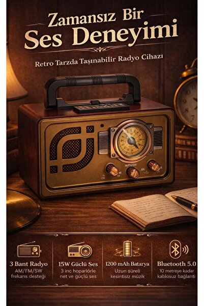 FaroxTech Nostaljik Tasarımlı Bluetooth Hoparlör ve 3 Bantlı Şarj Edilebilir ...