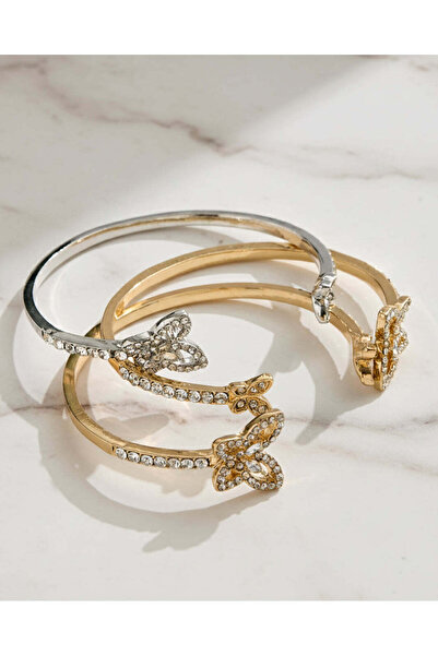 REDTAG طقم أساور نسائية مزينة بالذهب والفضة (عبوة من 3 قطع)