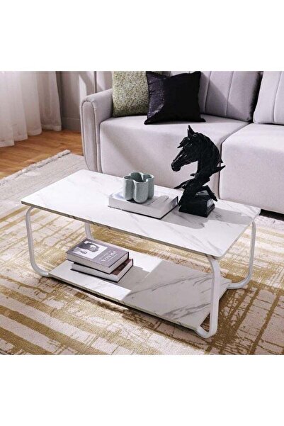 Türkiye Luxury Style Marble Look Coffee Table with Open Storage Shelf