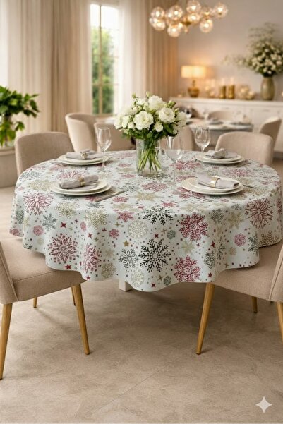 Rona Home Stylish Round Tablecloth with Christmas Snowflake Pattern - Premium...