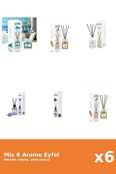 Eyfel Set 6 Mix Eyfel: 1x Bumbac, 1x Lavanda, 1x Ocean, 2x Piersica, 1x Zambile