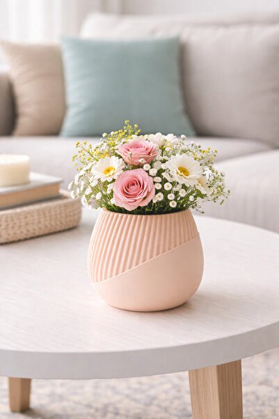 Katmanx 3D Modern Desenli Dekoratif Mini Saksı – 3D Baskı Masa ve Raf Üstü Saksı