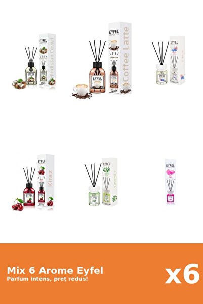 Eyfel Set 6 Mix Eyfel: 1x Bubble Gum, 1x Cafea, 1x Cirese, 1x Iasomie, 1x Nuc...