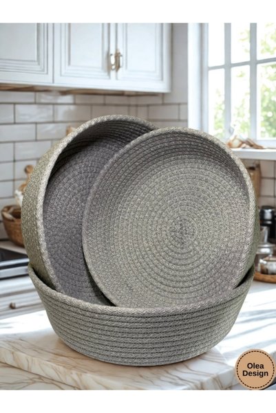 Olea 3-Piece Wicker Basket, Towel Basket, Bathroom Basket, Multi-Purpose Organizer Basket, Cotton Cord Basket