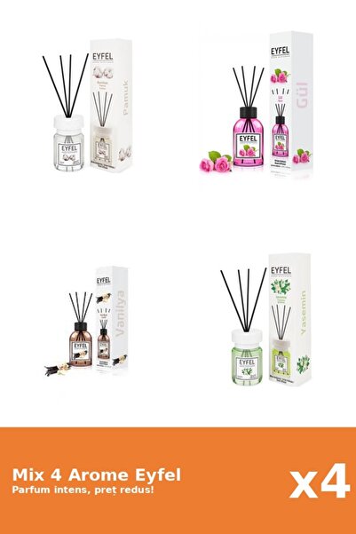 Eyfel Set 4 Mix Eyfel: 1x Bumbac, 1x Iasomie, 1x Trandafir, 1x Vanilie