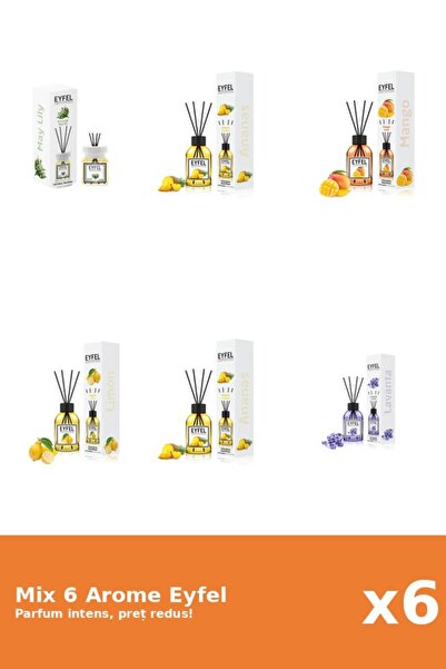 Eyfel Set 6 Mix Eyfel: 2x Ananas, 1x Lacramioare, 1x Lamaie, 1x Lavanda, 1x M...