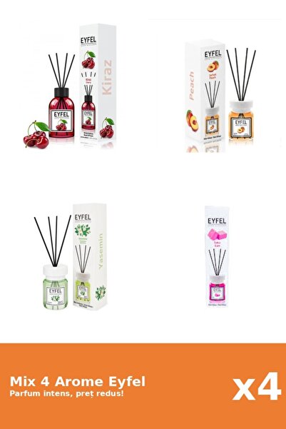 Eyfel Set 4 Mix Eyfel: 1x Bubble Gum, 1x Cirese, 1x Iasomie, 1x Piersica