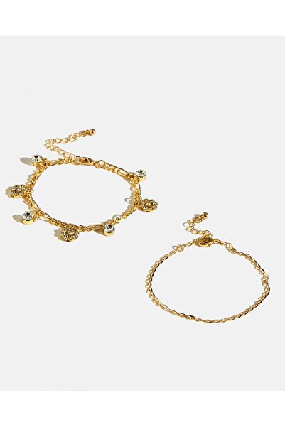 REDTAG Women Gold Embellished Bracelet Set (Pack of 2)