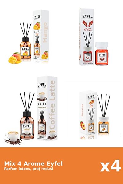 Eyfel Set 4 Mix Eyfel: 1x Cafea, 1x Mango, 1x Piersica, 1x Red Dragon