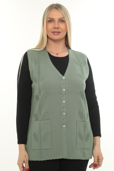 İKSUN Women's Knitwear Pocketed Winter Thick Leaf Patterned Mother's Vest