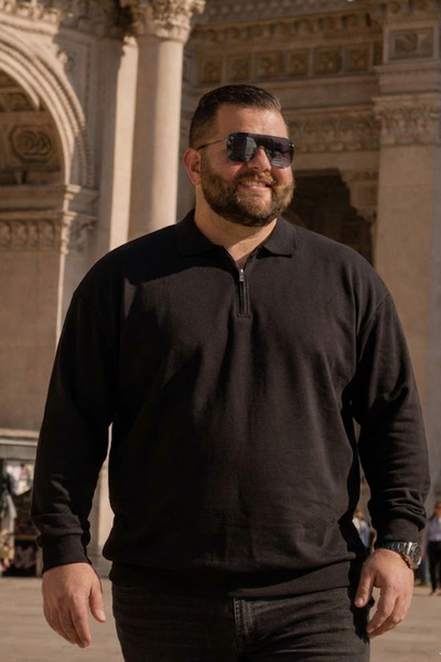 Maccali Swea pentru bărbați, de zi cu zi, mărime mare, neagră, cu fermoar tricou