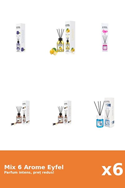 Eyfel Set 6 Mix Eyfel: 1x Bubble Gum, 1x Cool Water, 1x Lamaie, 2x Vanilie, 1...