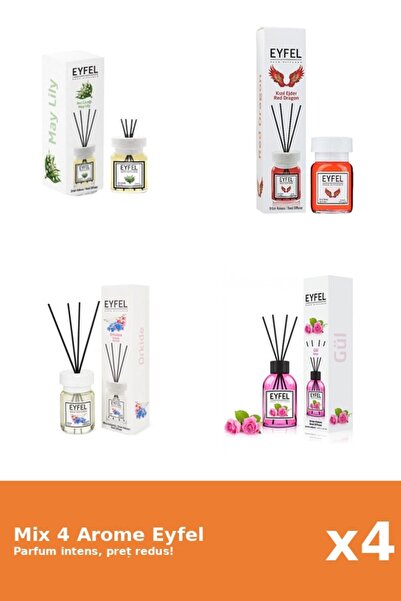 Eyfel Set 4 Mix Eyfel: 1x Lacramioare, 1x Orhidee, 1x Red Dragon, 1x Trandafir