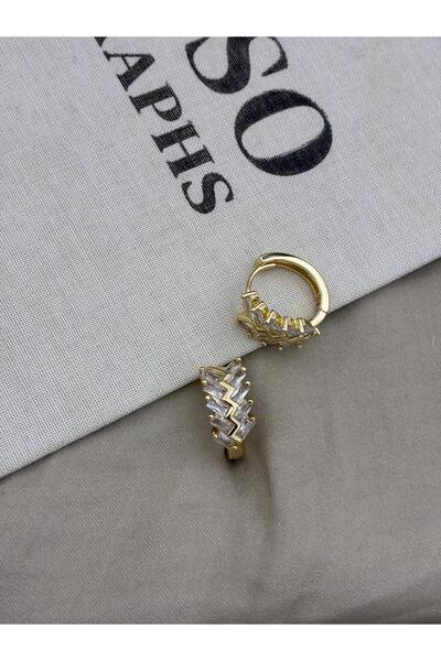 Hedef Bijuteri Gold Color Zircon Stone Zigzag Model Hoop Earrings Cm107