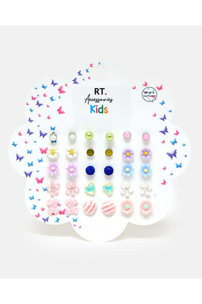 REDTAG مجموعة أقراط مزخرفة متنوعة للبنات (15 زوجًا)