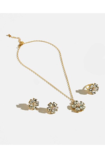 REDTAG طقم إكسسوارات نسائية ذهبية مزينة بالزهور (3 قطع)