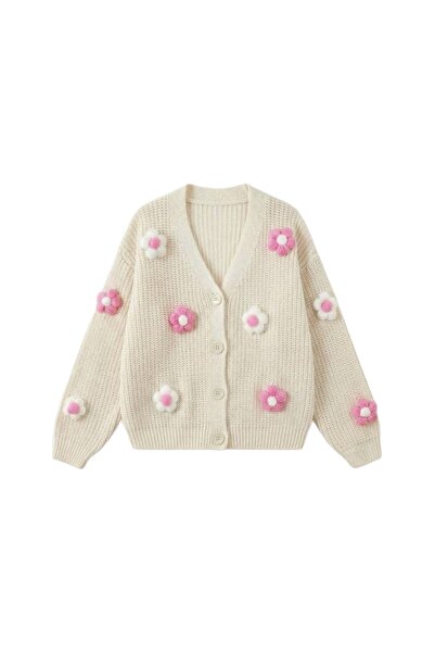 Daisy Dolly Anne Knitwear 3D Flower Detailed Cardigan