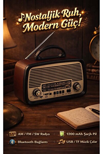 Vintage Tarzı Taşınabilir Müzik Kutusu - Güçlü Ses Çıkışlı Bluetoothlu Nostalji Radyo