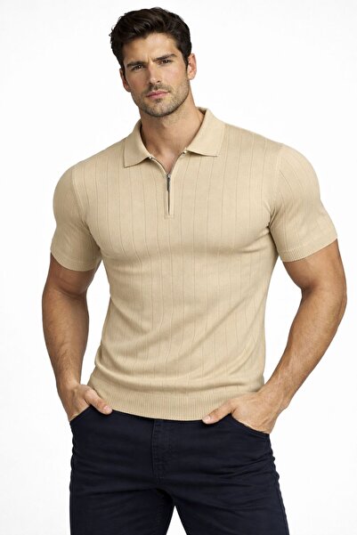 zs zaos fashion poloyaka βασικό ανδρικό πλεκτό μπλουζάκι βαμβακερό με φερμουά...