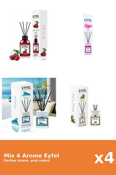 Eyfel Set 4 Mix Eyfel: 1x Bubble Gum, 1x Cirese, 1x Lacramioare, 1x Ocean