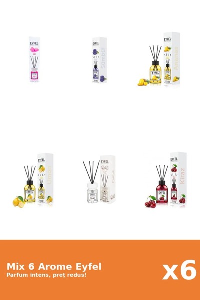 Eyfel Set 6 Mix Eyfel: 1x Ananas, 1x Bubble Gum, 1x Bumbac, 1x Cirese, 1x Lam...