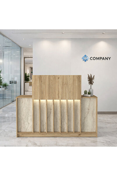 Dekorister Davis Ledli Karşılama Bankosu 150 cm Ofis Kasa Resepsiyon Masası S...