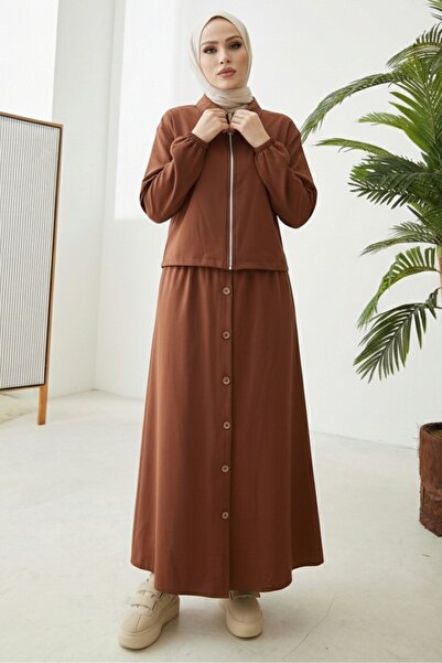 Bestenur Set dublu fustă tunică cu fermoar 1674 - Maro
