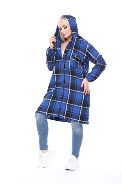 BİrHoşButik Plus Size Lace-Up Hooded Buttoned Trendy Sleeve Elasticized Winte...