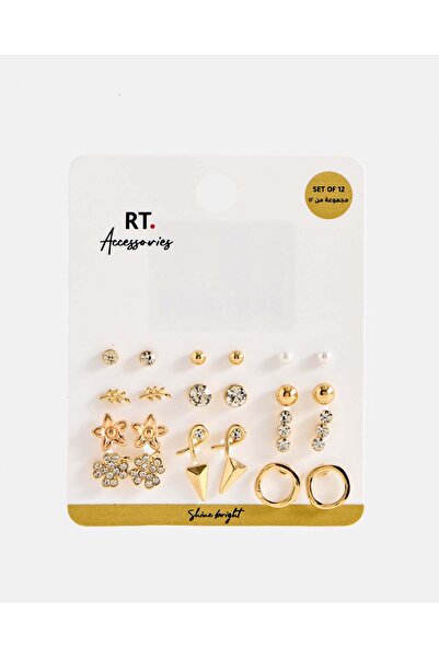 REDTAG مجموعة أقراط نسائية مرصعة بالذهب (12 زوجًا)