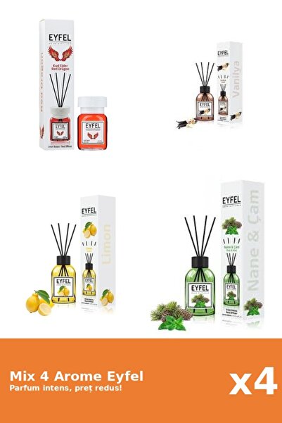 Eyfel Set 4 Mix Eyfel: 1x Lamaie, 1x Pin Si Menta, 1x Red Dragon, 1x Vanilie