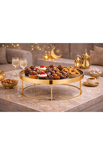 Dania حامل تقديم دائري فاخر من المعدن باللون الذهبي ✨ | مقاس 35×20 سم