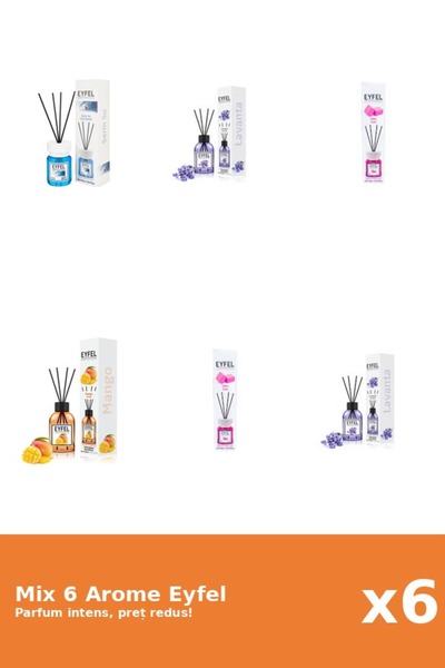 Eyfel Set 6 Mix Eyfel: 2x Bubble Gum, 1x Cool Water, 2x Lavanda, 1x Mango