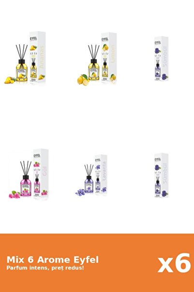 Eyfel Set 6 Mix Eyfel: 1x Ananas, 1x Lamaie, 1x Lavanda, 1x Trandafir, 2x Zam...