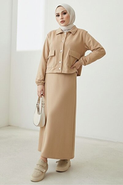 Bestenur Ельміна Жакет Сукня Скуба Двоєдний Комплект 1673 - Камінь