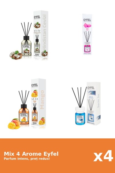 Eyfel Set 4 Mix Eyfel: 1x Bubble Gum, 1x Cool Water, 1x Mango, 1x Nuca De Cocos