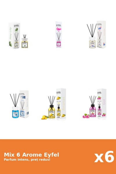 Eyfel Set 6 Mix Eyfel: 1x Ananas, 1x Bubble Gum, 1x Cool Water, 1x Lacramioar...