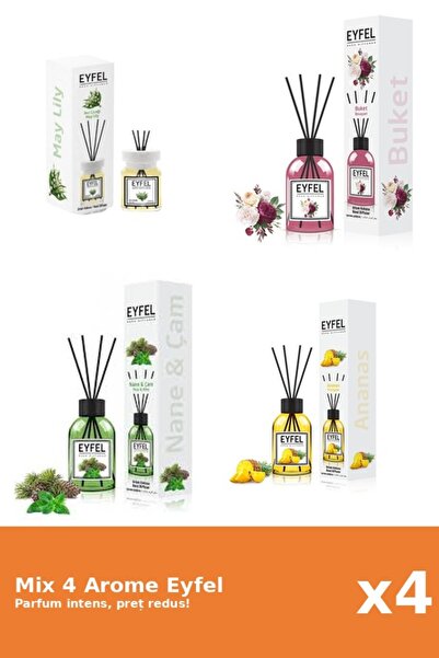 Eyfel Set 4 Mix Eyfel: 1x Ananas, 1x Bouquet, 1x Lacramioare, 1x Pin Si Menta