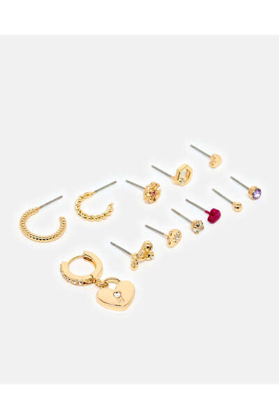 REDTAG مجموعة أقراط نسائية مزينة بالذهب (12 زوجًا)