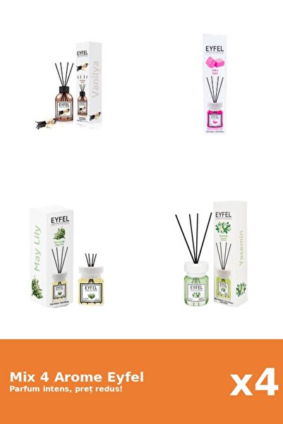 Eyfel Set 4 Mix Eyfel: 1x Bubble Gum, 1x Iasomie, 1x Lacramioare, 1x Vanilie