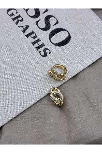 Hedef Bijuteri Gold Color Interlocking Zircon Stone Earringscm108