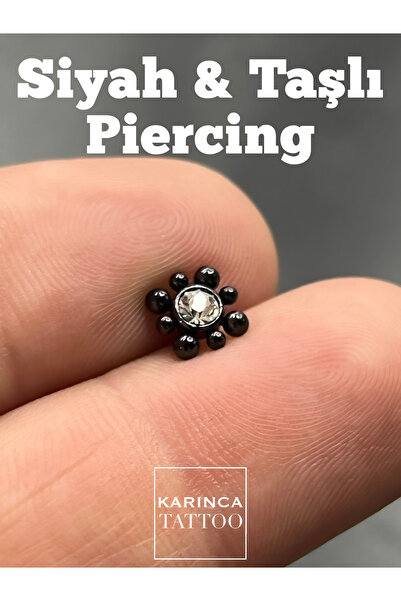 Karınca Piercing Siyah Piercing Taşlı Kulak Piercing Flat Piercing Modelleri ...