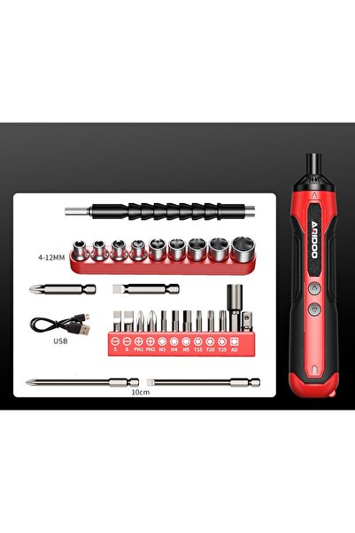 ARIDOLU Șurubelniță cu acumulator ARIDOO 9.8VF, suport magnetic, capete și bi...